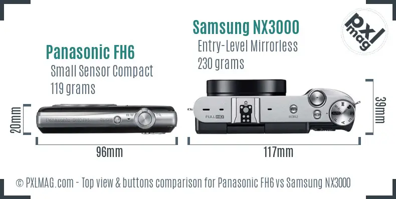 Panasonic FH6 vs Samsung NX3000 top view buttons comparison