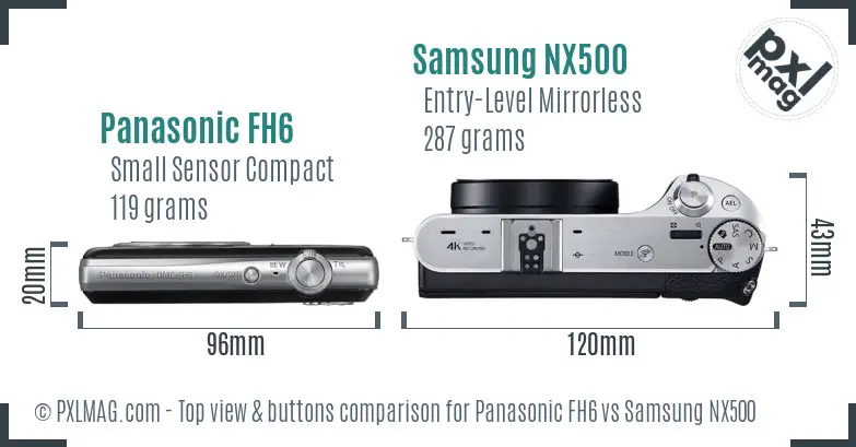 Panasonic FH6 vs Samsung NX500 top view buttons comparison