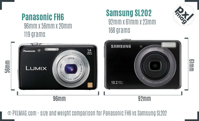 Panasonic FH6 vs Samsung SL202 size comparison