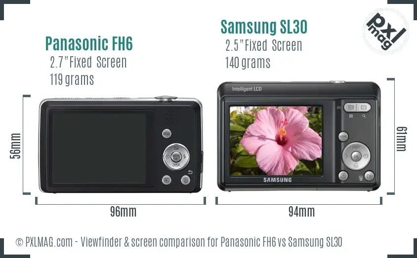 Panasonic FH6 vs Samsung SL30 Screen and Viewfinder comparison