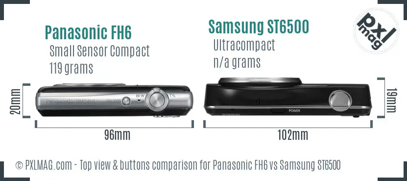 Panasonic FH6 vs Samsung ST6500 top view buttons comparison