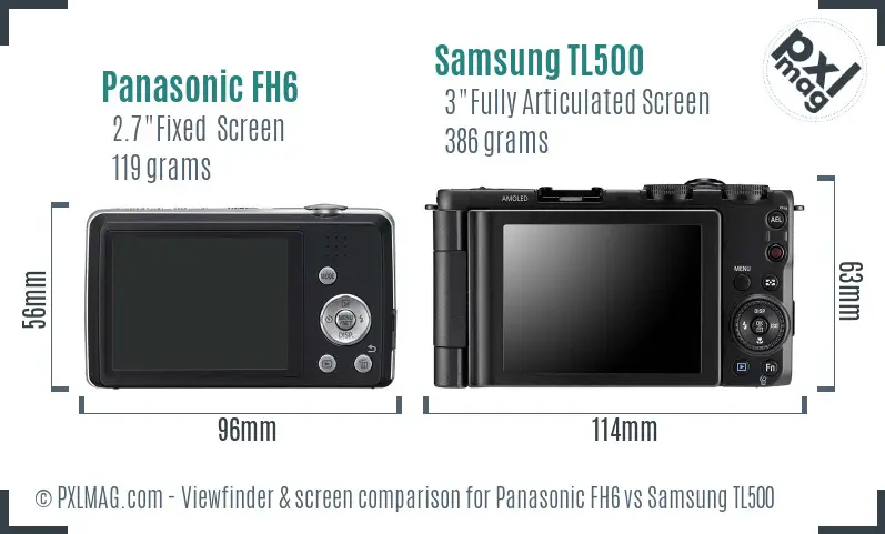 Panasonic FH6 vs Samsung TL500 Screen and Viewfinder comparison