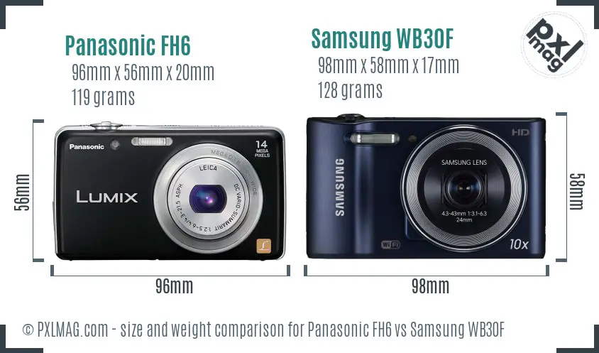 Panasonic FH6 vs Samsung WB30F size comparison
