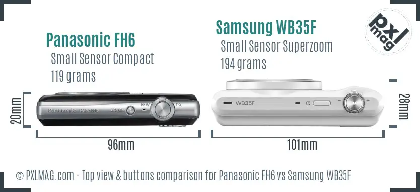 Panasonic FH6 vs Samsung WB35F top view buttons comparison Panasonic FH6 vs Samsung WB35F top view buttons comparison
