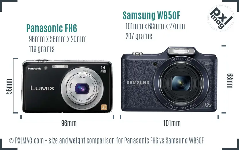 Panasonic FH6 vs Samsung WB50F size comparison
