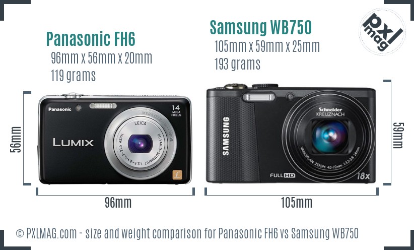 Panasonic FH6 vs Samsung WB750 size comparison