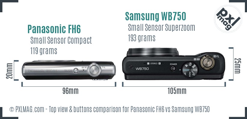 Panasonic FH6 vs Samsung WB750 top view buttons comparison