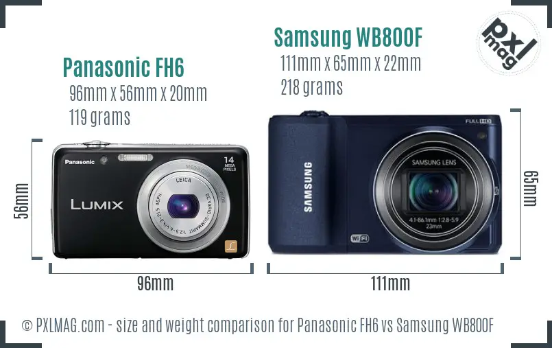 Panasonic FH6 vs Samsung WB800F size comparison