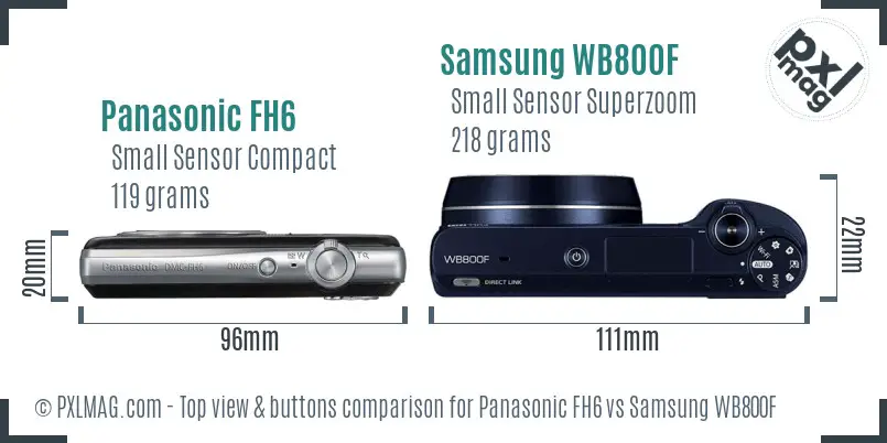 Panasonic FH6 vs Samsung WB800F top view buttons comparison