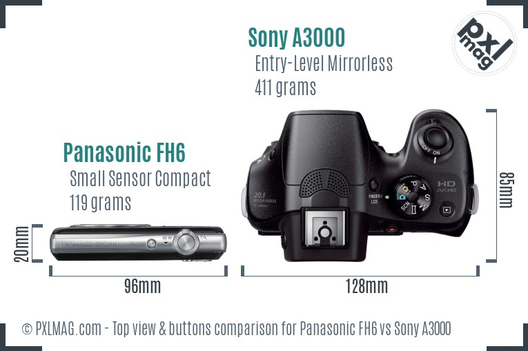 Panasonic FH6 vs Sony A3000 top view buttons comparison
