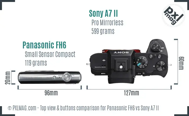 Panasonic FH6 vs Sony A7 II top view buttons comparison Panasonic FH6 vs Sony A7 II top view buttons comparison