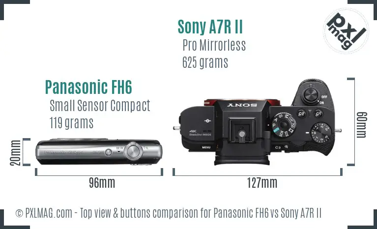 Panasonic FH6 vs Sony A7R II top view buttons comparison