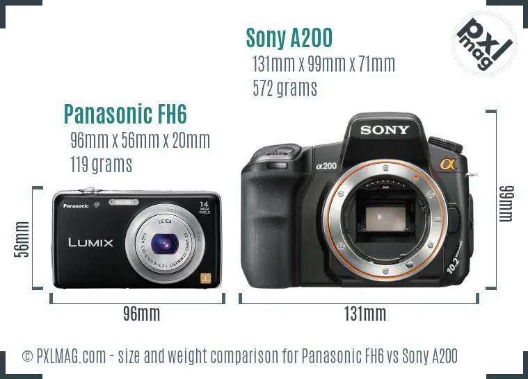 Panasonic FH6 vs Sony A200 size comparison