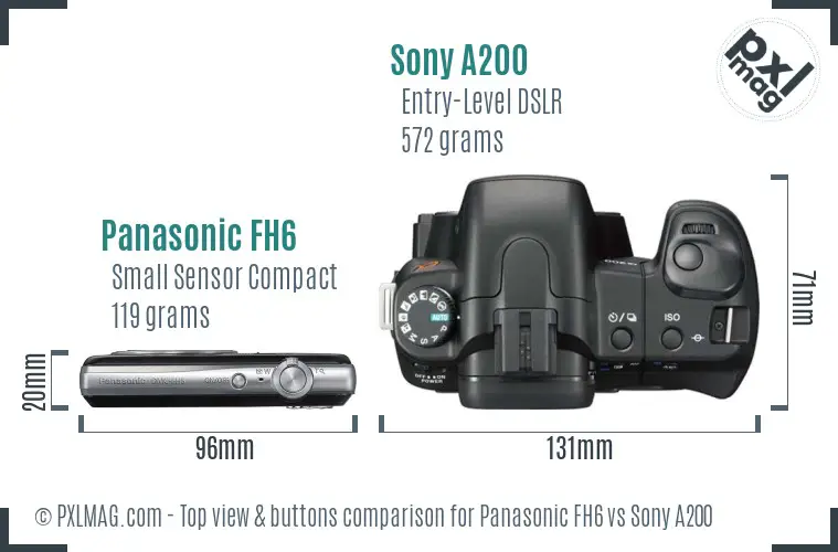 Panasonic FH6 vs Sony A200 top view buttons comparison