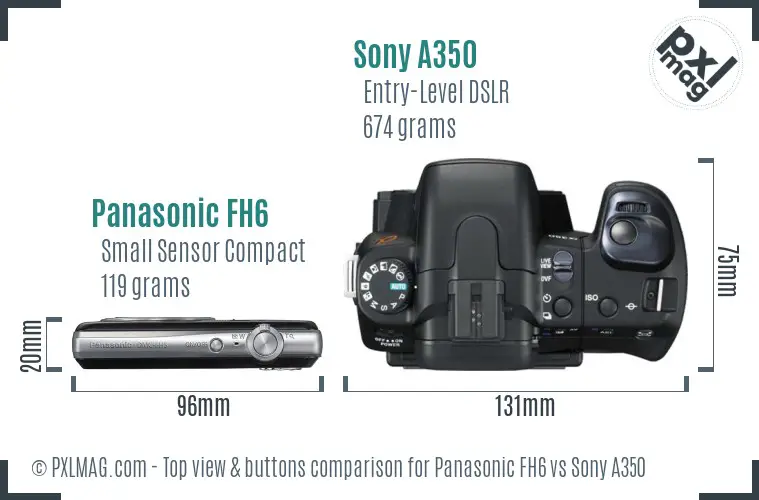 Panasonic FH6 vs Sony A350 top view buttons comparison