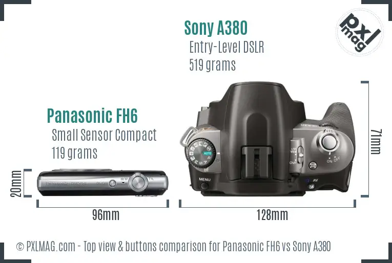 Panasonic FH6 vs Sony A380 top view buttons comparison