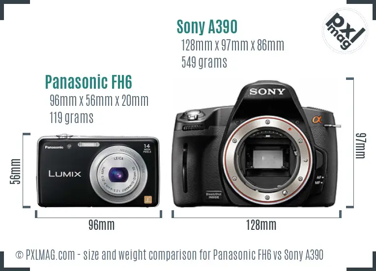 Panasonic FH6 vs Sony A390 size comparison
