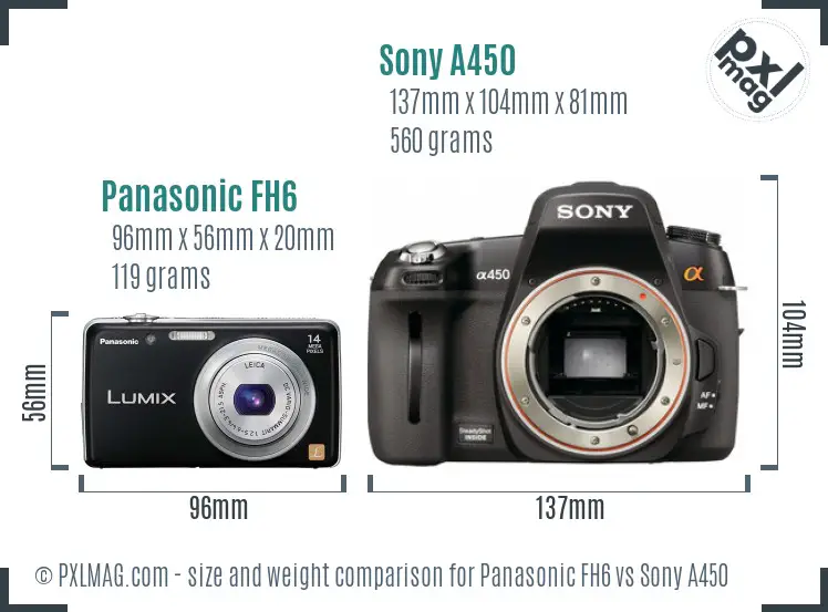 Panasonic FH6 vs Sony A450 size comparison