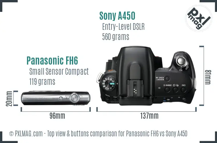 Panasonic FH6 vs Sony A450 top view buttons comparison