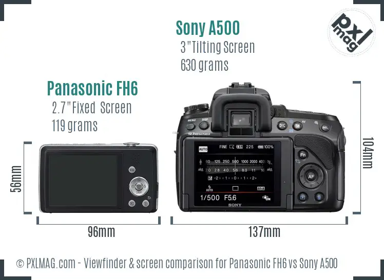 Panasonic FH6 vs Sony A500 Screen and Viewfinder comparison