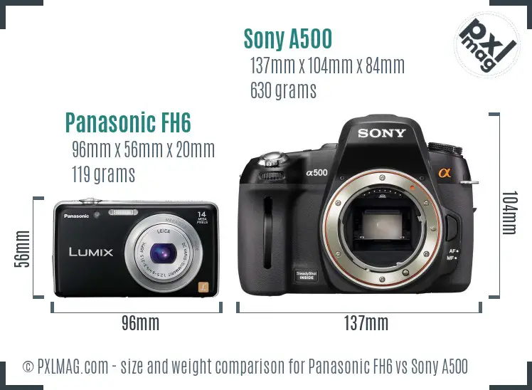 Panasonic FH6 vs Sony A500 size comparison