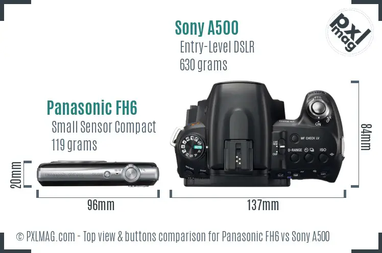 Panasonic FH6 vs Sony A500 top view buttons comparison