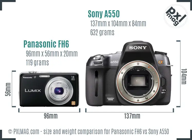 Panasonic FH6 vs Sony A550 size comparison