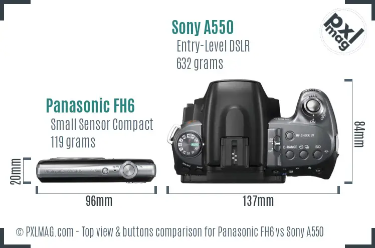 Panasonic FH6 vs Sony A550 top view buttons comparison