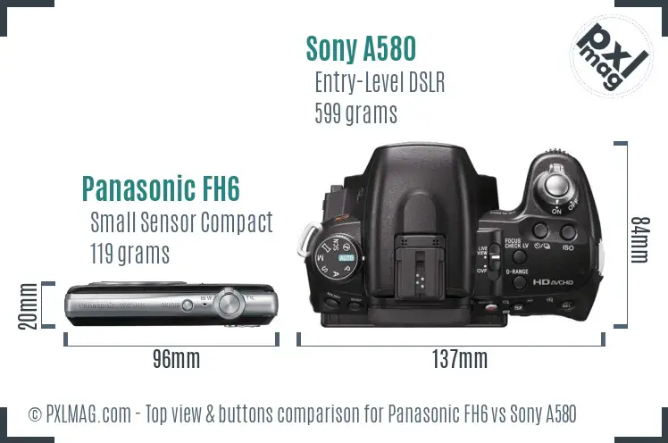 Panasonic FH6 vs Sony A580 top view buttons comparison