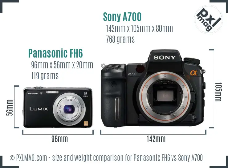Panasonic FH6 vs Sony A700 size comparison