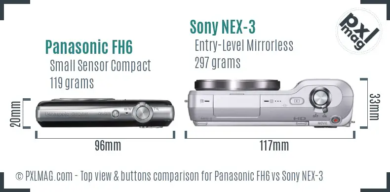 Panasonic FH6 vs Sony NEX-3 top view buttons comparison