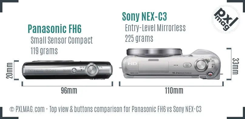 Panasonic FH6 vs Sony NEX-C3 top view buttons comparison