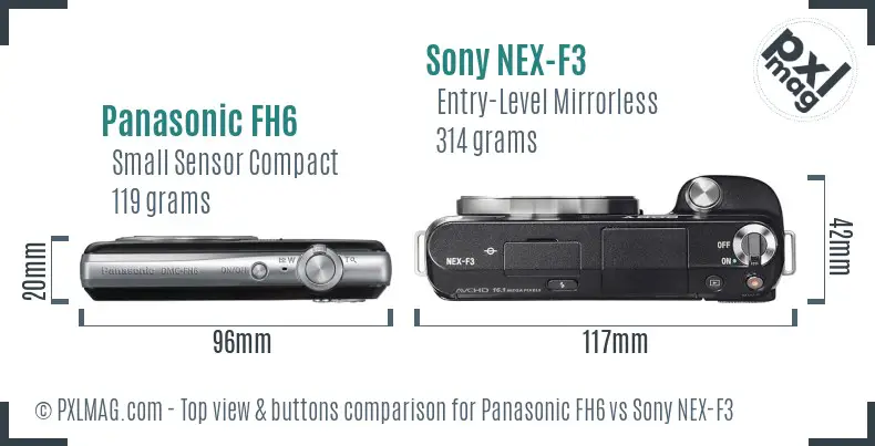 Panasonic FH6 vs Sony NEX-F3 top view buttons comparison