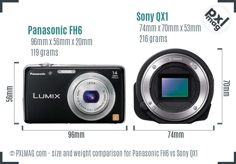 Panasonic FH6 vs Sony QX1 size comparison