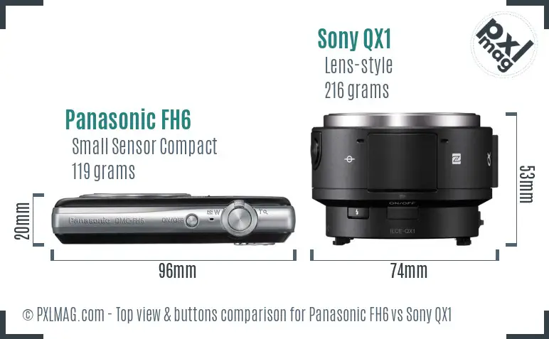 Panasonic FH6 vs Sony QX1 top view buttons comparison