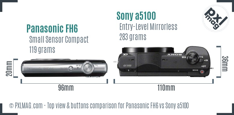 Panasonic FH6 vs Sony a5100 top view buttons comparison
