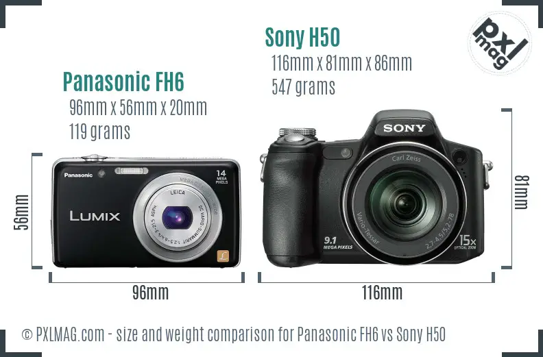 Panasonic FH6 vs Sony H50 size comparison