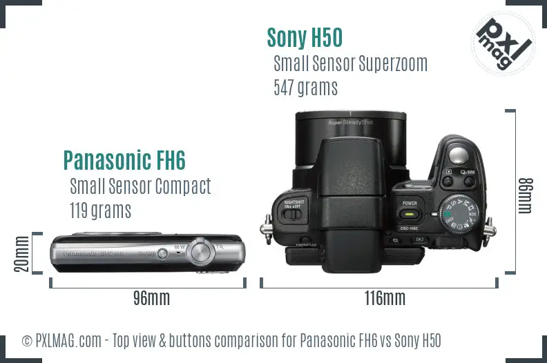 Panasonic FH6 vs Sony H50 top view buttons comparison
