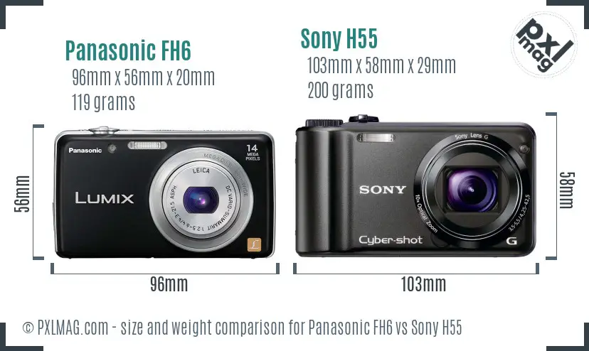 Panasonic FH6 vs Sony H55 size comparison