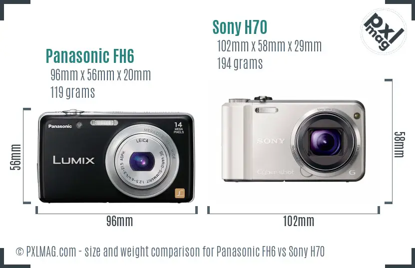 Panasonic FH6 vs Sony H70 size comparison