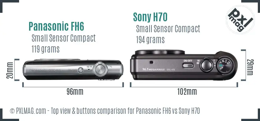 Panasonic FH6 vs Sony H70 top view buttons comparison
