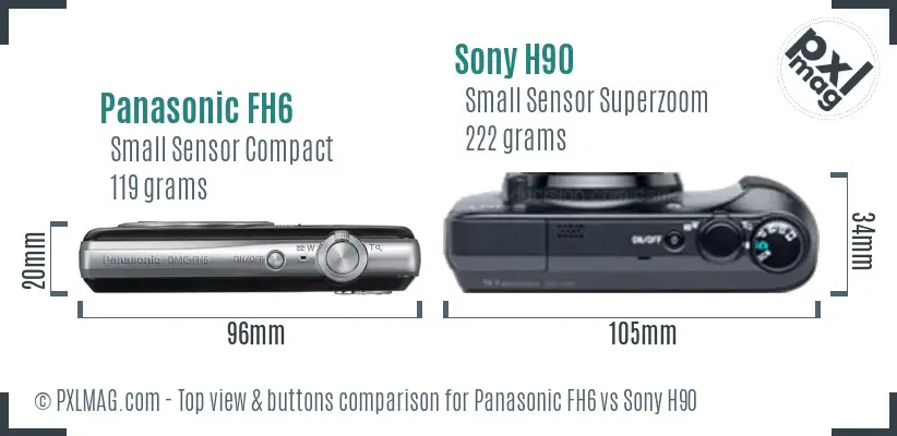 Panasonic FH6 vs Sony H90 top view buttons comparison