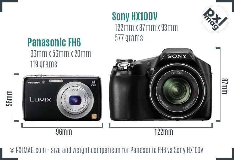 Panasonic FH6 vs Sony HX100V size comparison