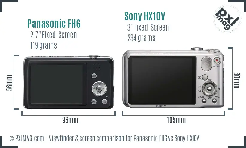 Panasonic FH6 vs Sony HX10V Screen and Viewfinder comparison