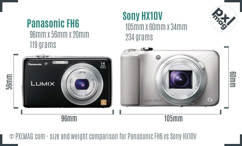 Panasonic FH6 vs Sony HX10V size comparison