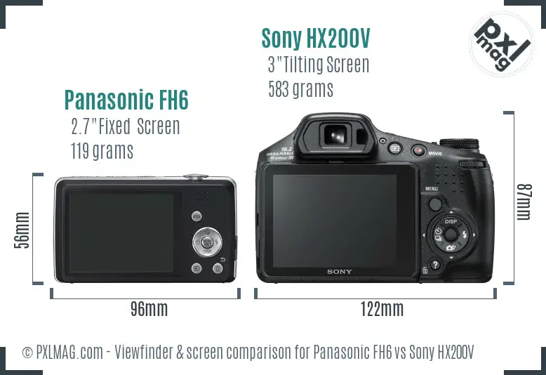 Panasonic FH6 vs Sony HX200V Screen and Viewfinder comparison