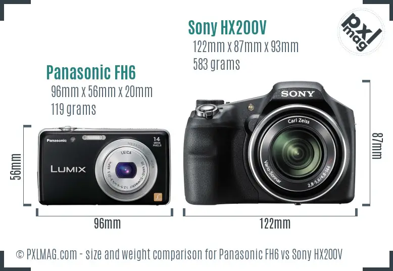 Panasonic FH6 vs Sony HX200V size comparison