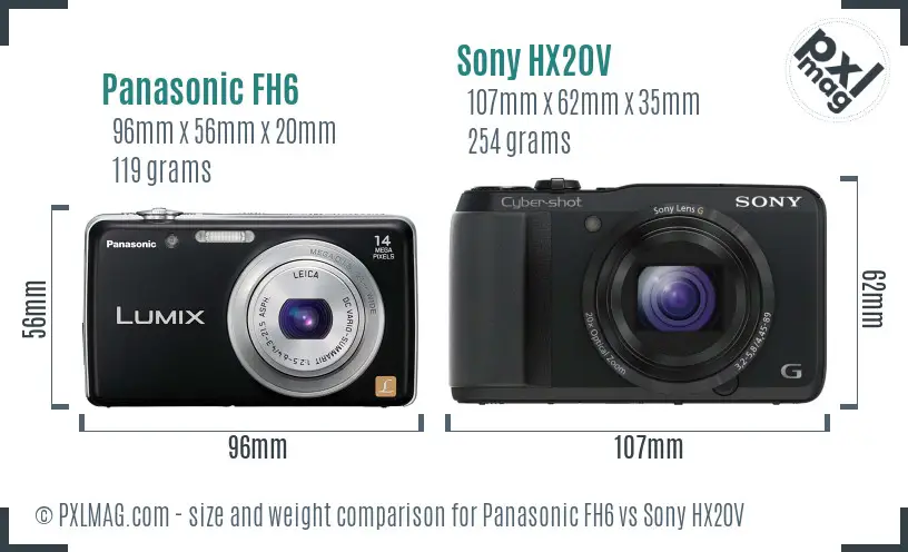 Panasonic FH6 vs Sony HX20V size comparison