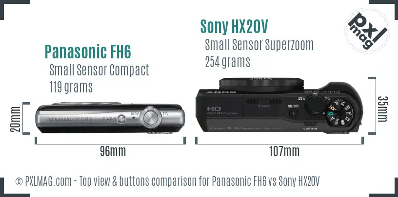 Panasonic FH6 vs Sony HX20V top view buttons comparison
