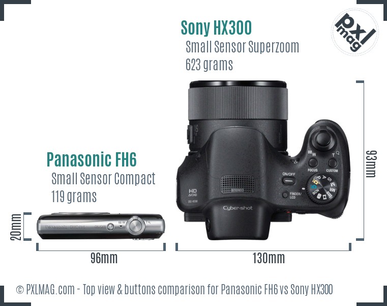 Panasonic FH6 vs Sony HX300 top view buttons comparison